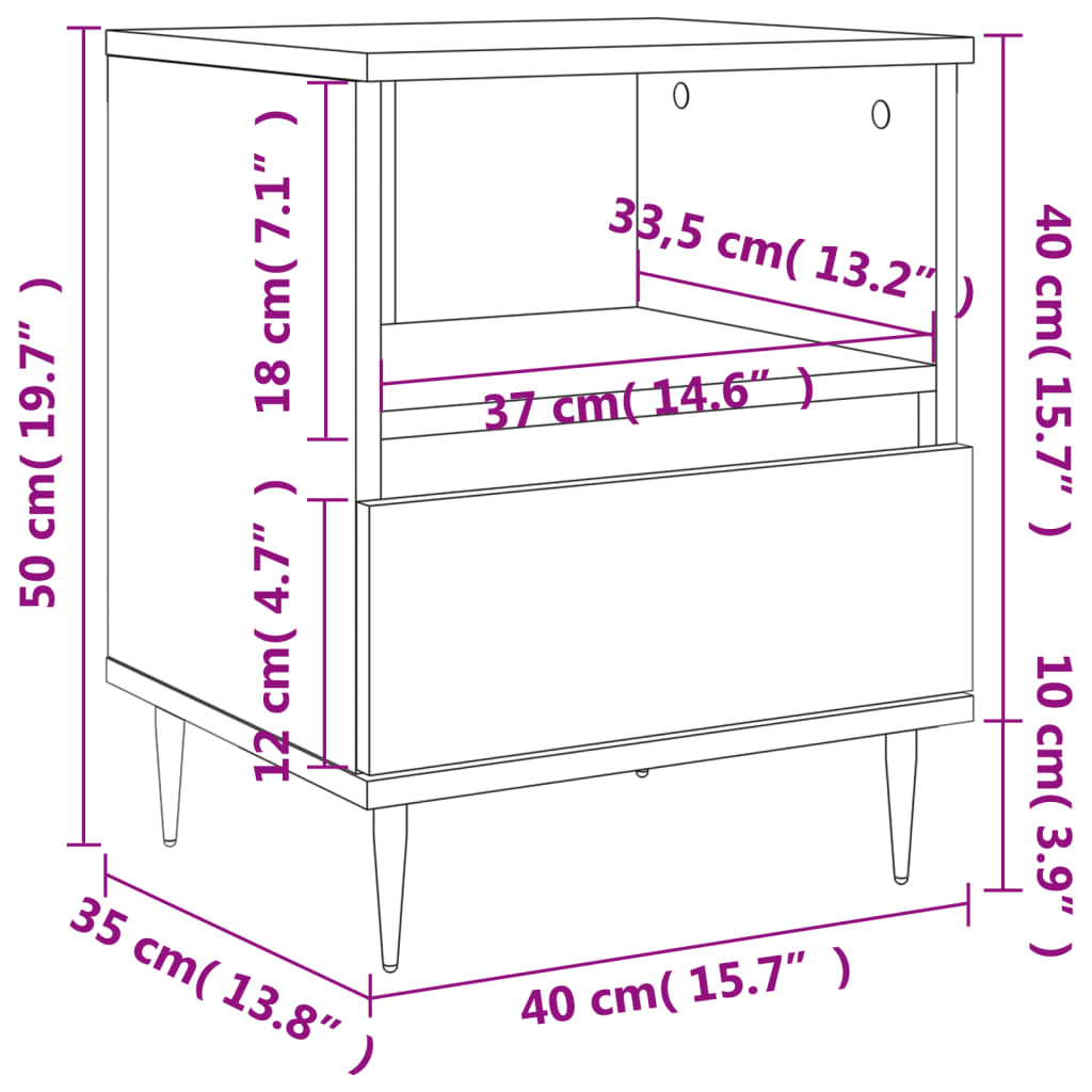 Bedside Cabinet Smoked Oak 40x35x50 cm Engineered Wood