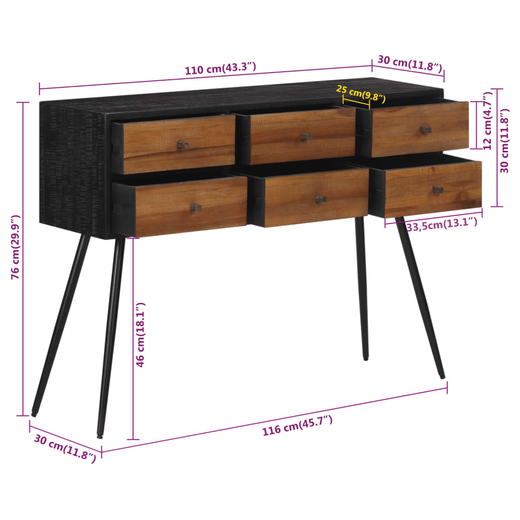 Console Table with Drawers 116x30x76 cm Solid Reclaimed Teak