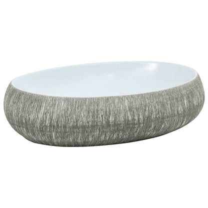 Countertop Basin Grey and Blue Oval 59x40x15 cm Ceramic