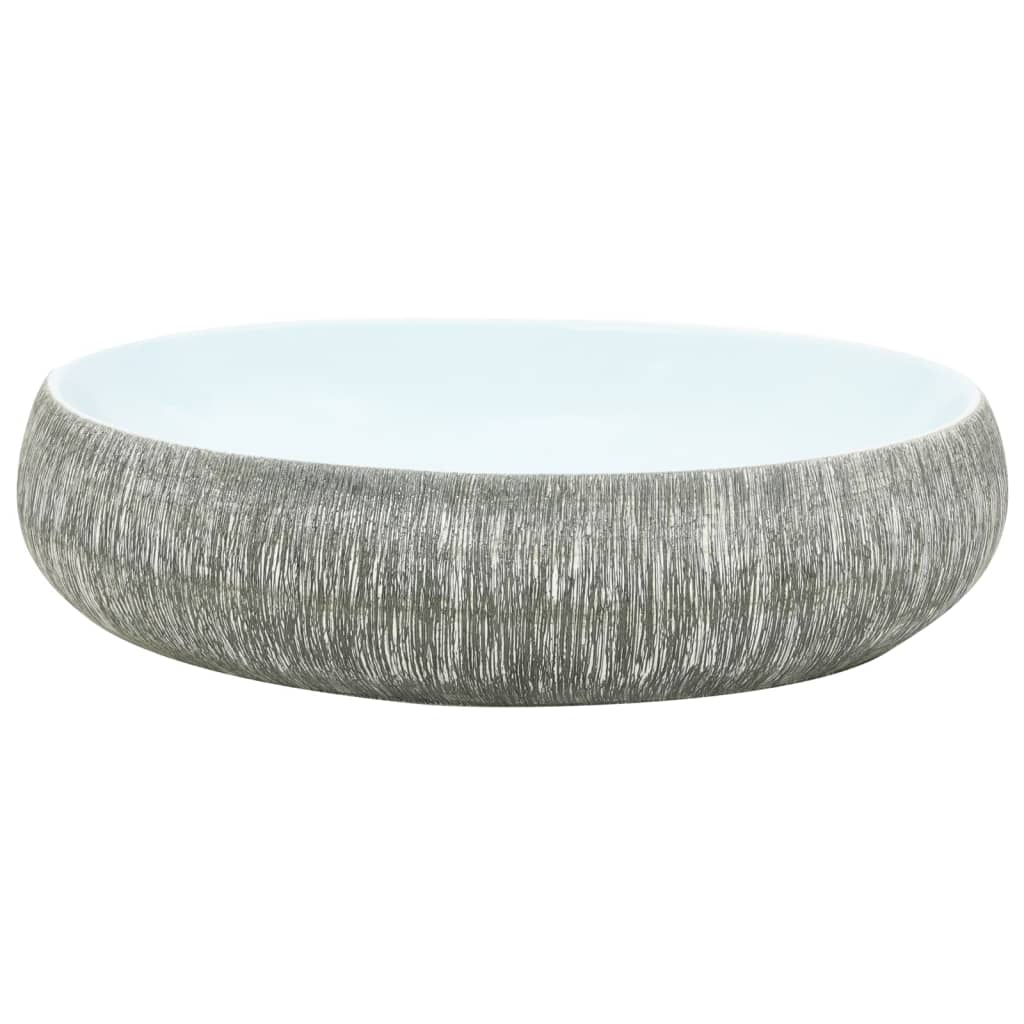 Countertop Basin Grey and Blue Oval 59x40x15 cm Ceramic