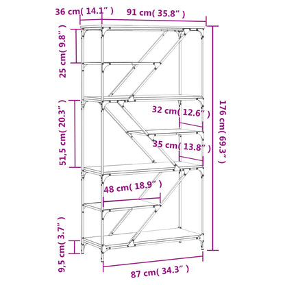Bookshelf Grey Sonoma 91x36x176 cm Engineered Wood and Steel