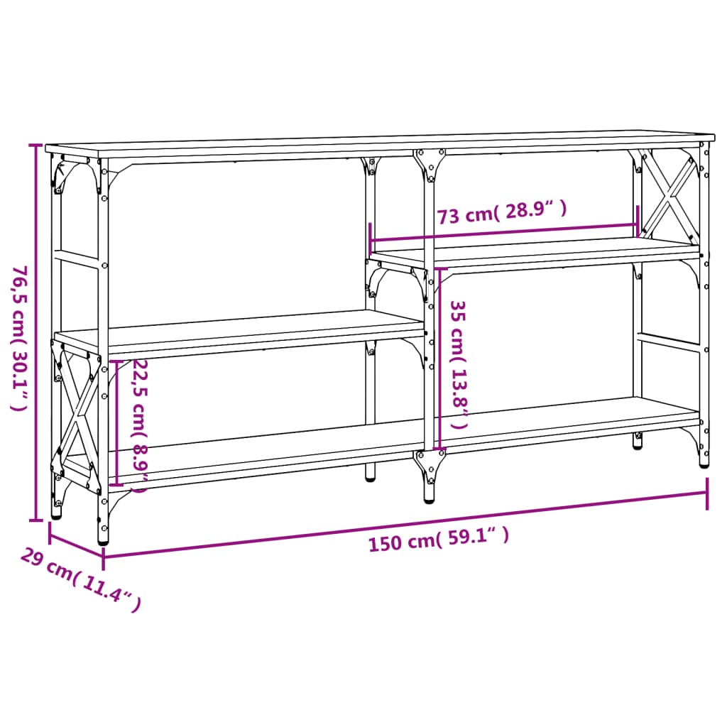 Console Table Grey Sonoma 150x29x76.5 cm Engineered Wood