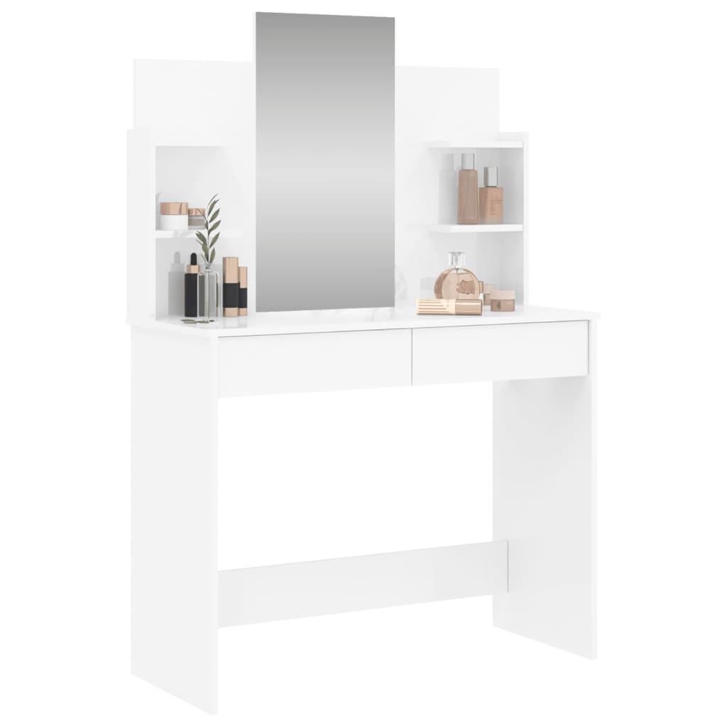 Dressing Table with Mirror High Gloss White 96x39x142 cm