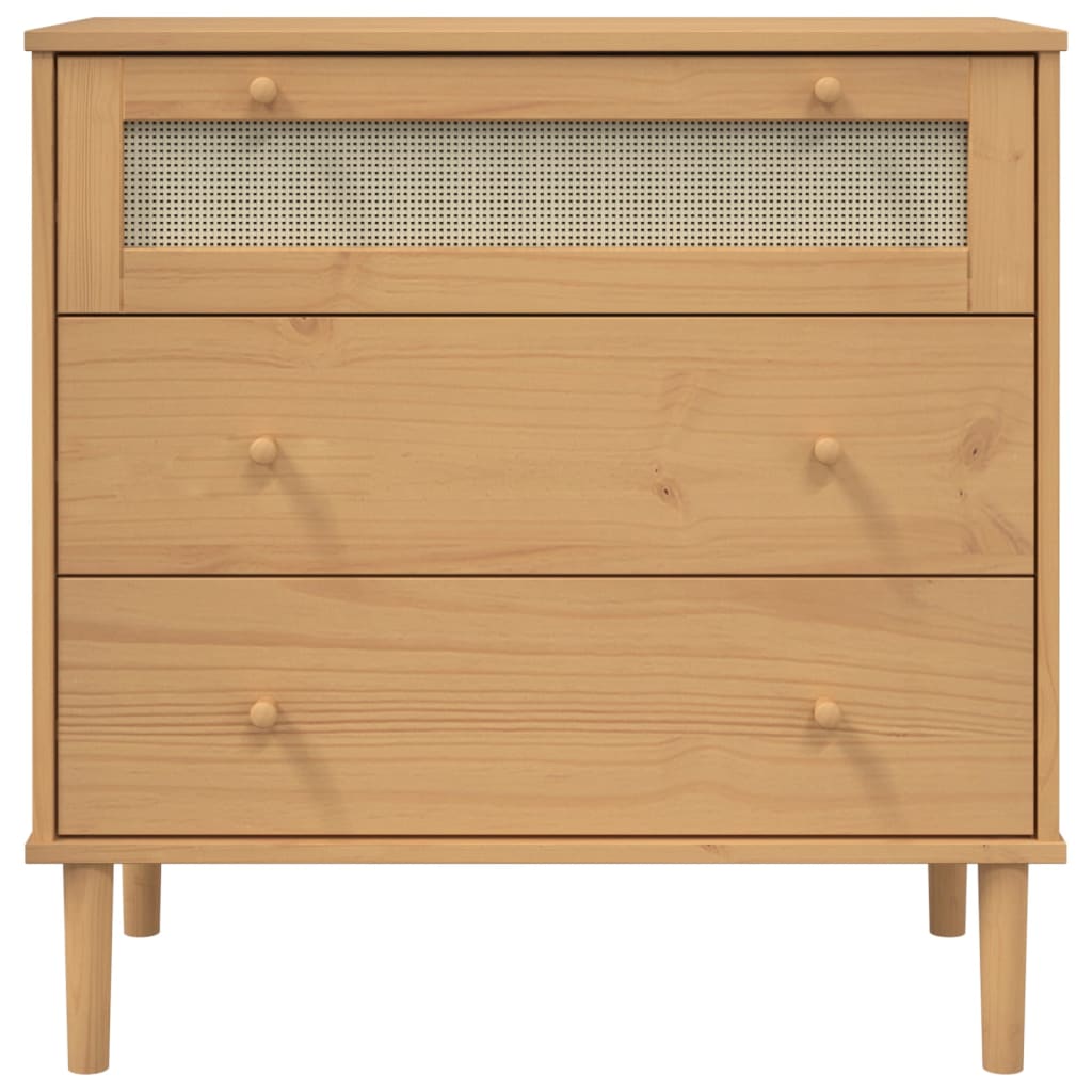 Drawer Cabinet SENJA Rattan Look Brown 80x40x80 cm Solid Wood Pine