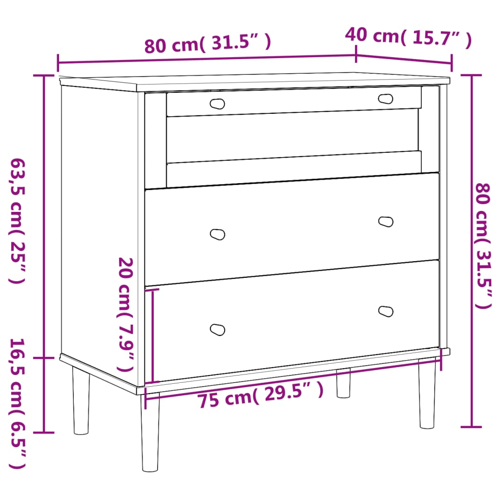 Drawer Cabinet SENJA Rattan Look Brown 80x40x80 cm Solid Wood Pine