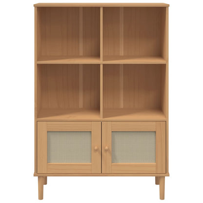 Bookcase SENJA Rattan Look Brown 90x35x130 cm Solid Wood Pine