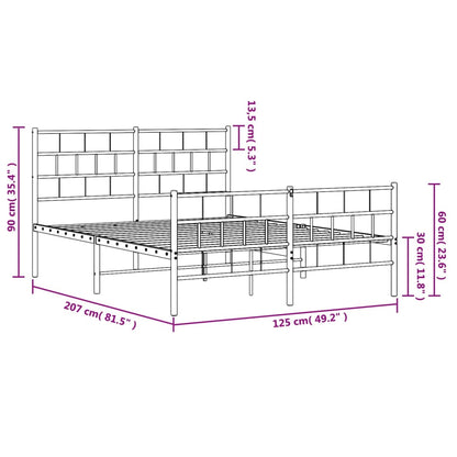 Metal Bed Frame without Mattress with Footboard Black 120x200cm