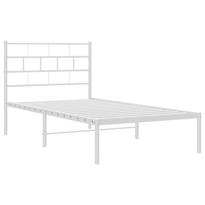 Metal Bed Frame without Mattress with Headboard White 107x203cm