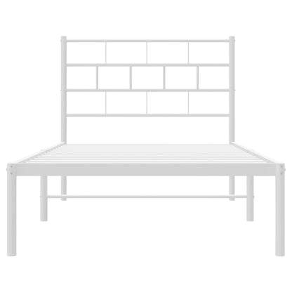 Metal Bed Frame without Mattress with Headboard White 107x203cm