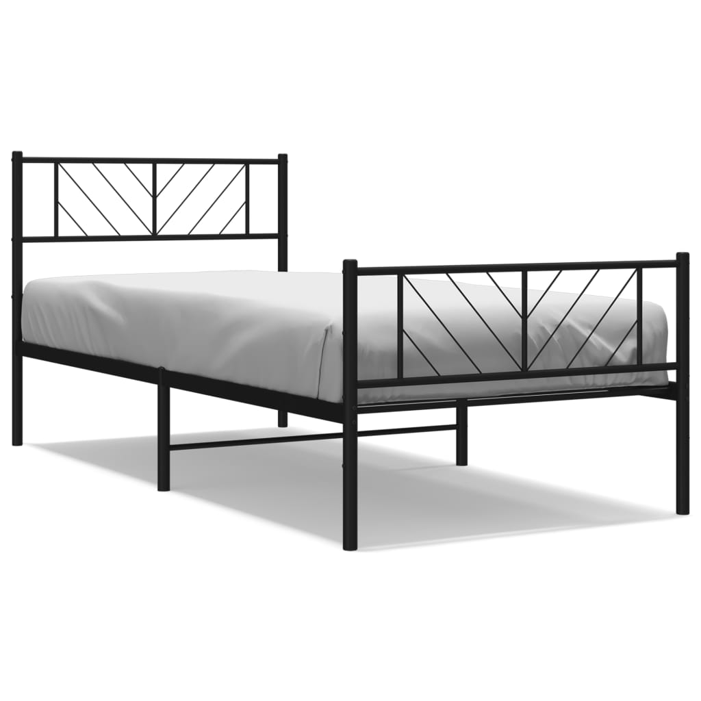 Metal Bed Frame without Mattress with Footboard Black 107x203cm
