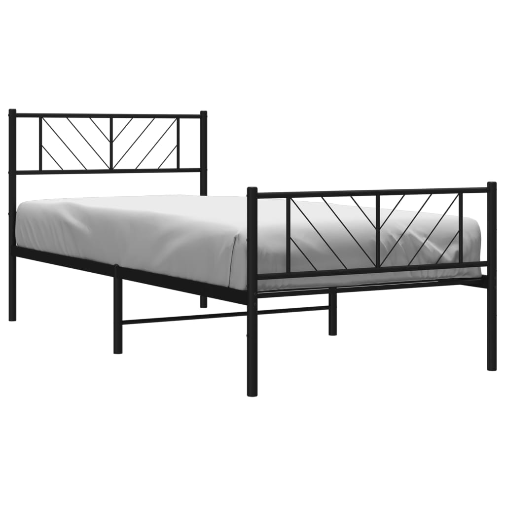 Metal Bed Frame without Mattress with Footboard Black 107x203cm