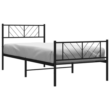 Metal Bed Frame without Mattress with Footboard Black 107x203cm