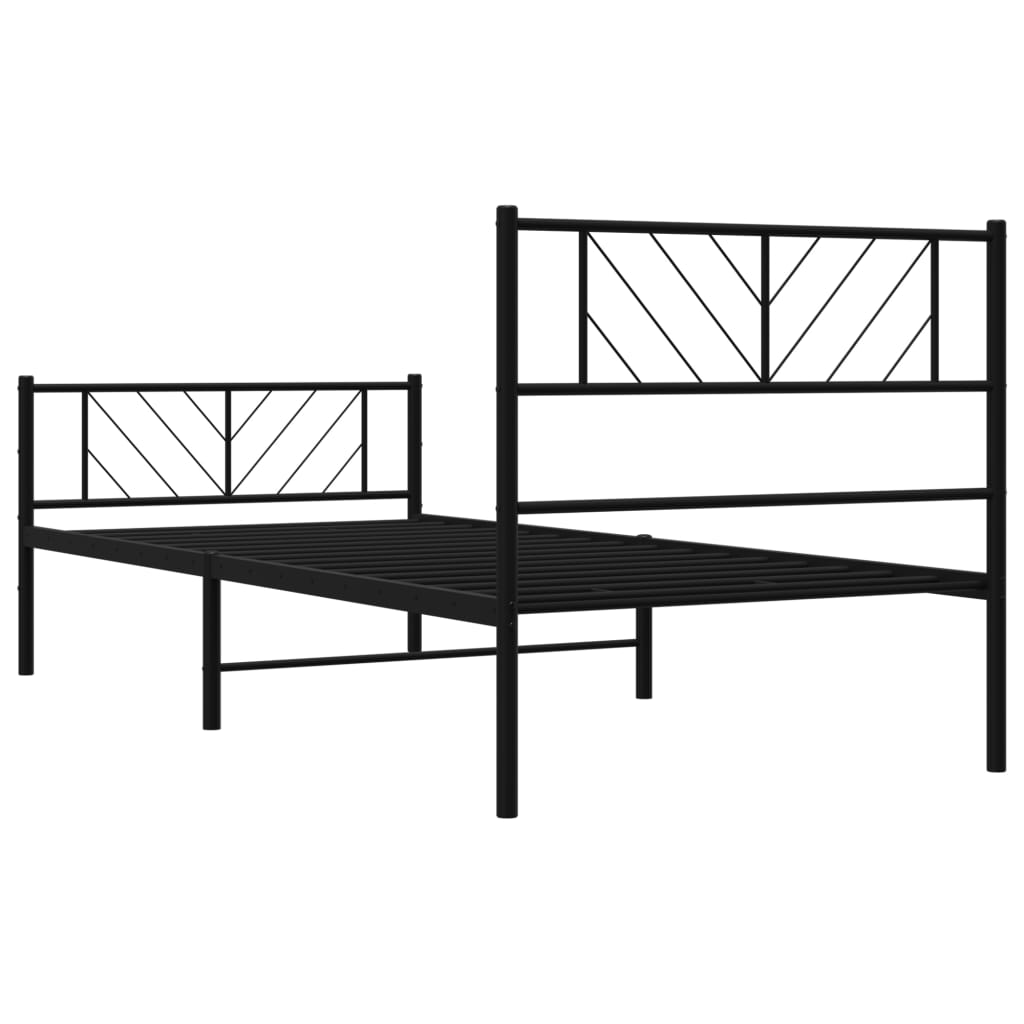 Metal Bed Frame without Mattress with Footboard Black 107x203cm