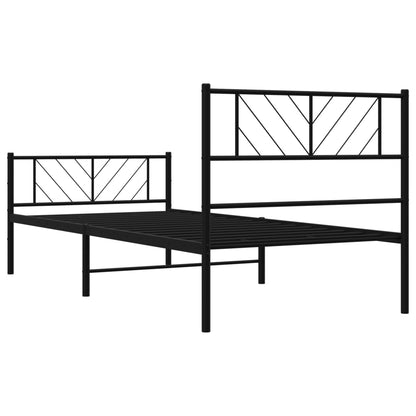 Metal Bed Frame without Mattress with Footboard Black 107x203cm