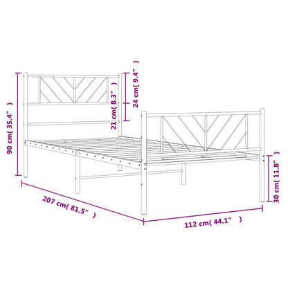 Metal Bed Frame without Mattress with Footboard Black 107x203cm