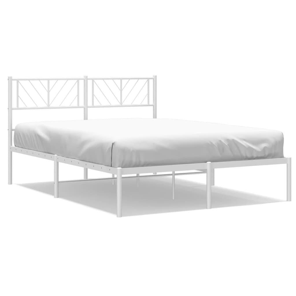 Metal Bed Frame without Mattress with Headboard White 140x190cm