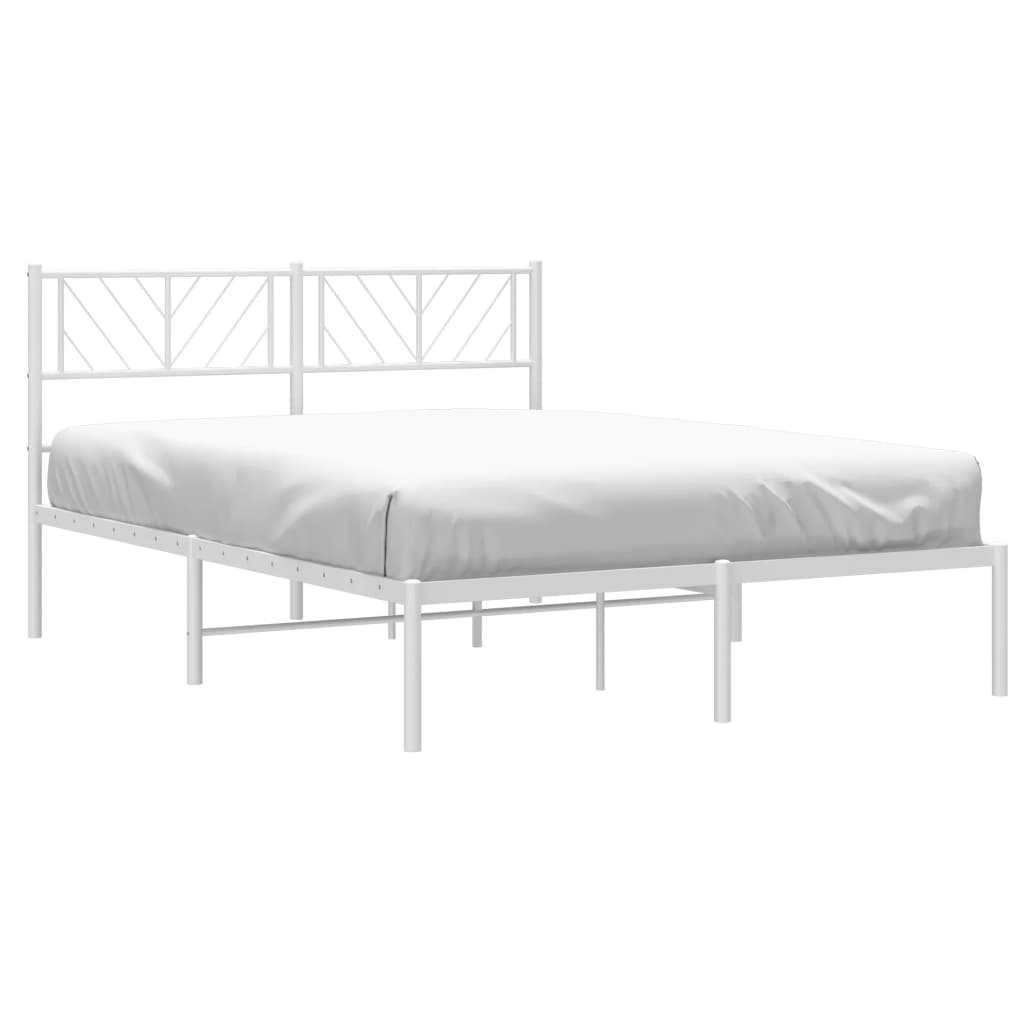 Metal Bed Frame without Mattress with Headboard White 140x190cm