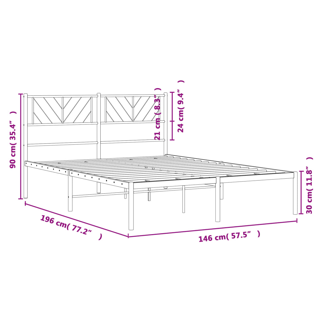 Metal Bed Frame without Mattress with Headboard White 140x190cm