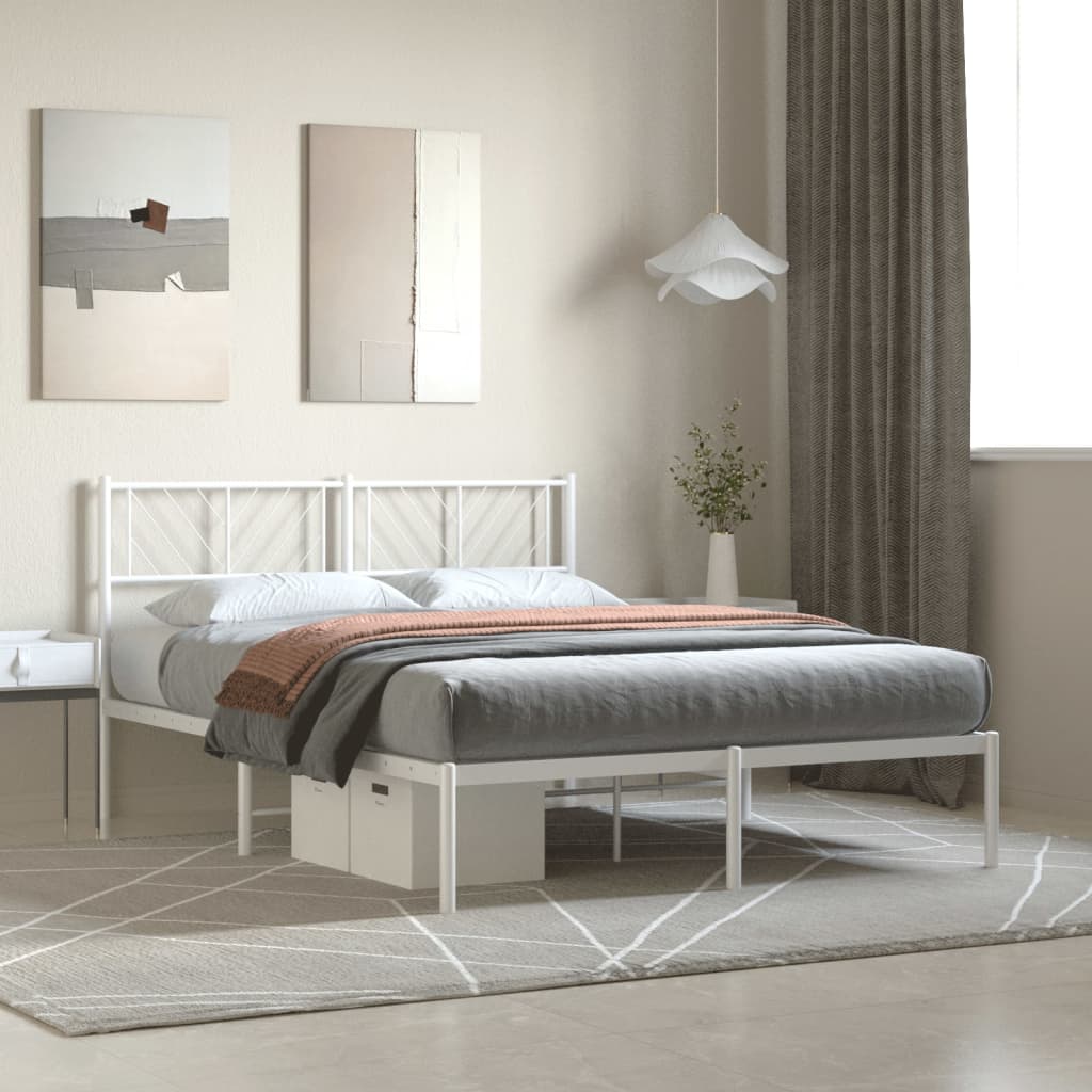 Metal Bed Frame without Mattress with Headboard White 140x190cm