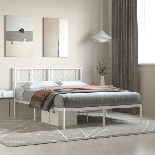 Metal Bed Frame without Mattress with Headboard White 140x190cm