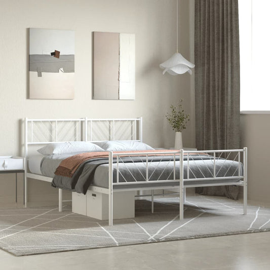 Metal Bed Frame without Mattress with Footboard White 120x200cm