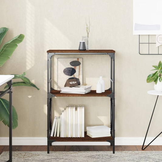 Bookcase 3-Tier Brown Oak 59x35x90.5 cm Engineered Wood