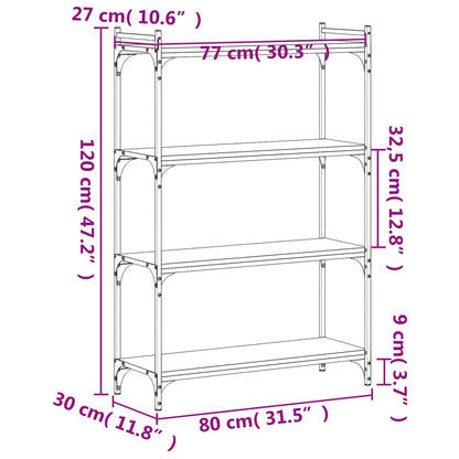 Bookcase 4-Tier Brown Oak 80x30x120 cm Engineered Wood