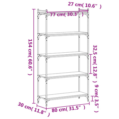 Bookcase 5-Tier Smoked Oak 80x30x154 cm Engineered Wood