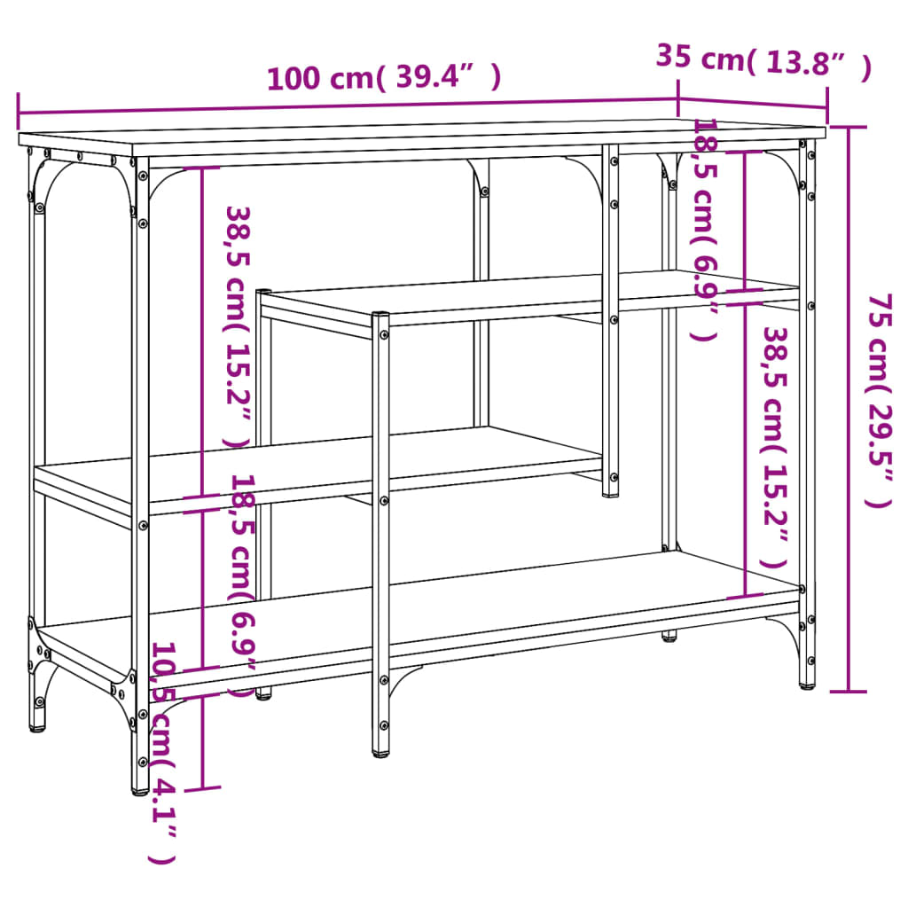 Console Table with Shelves Grey Sonoma 100x35x75 cm