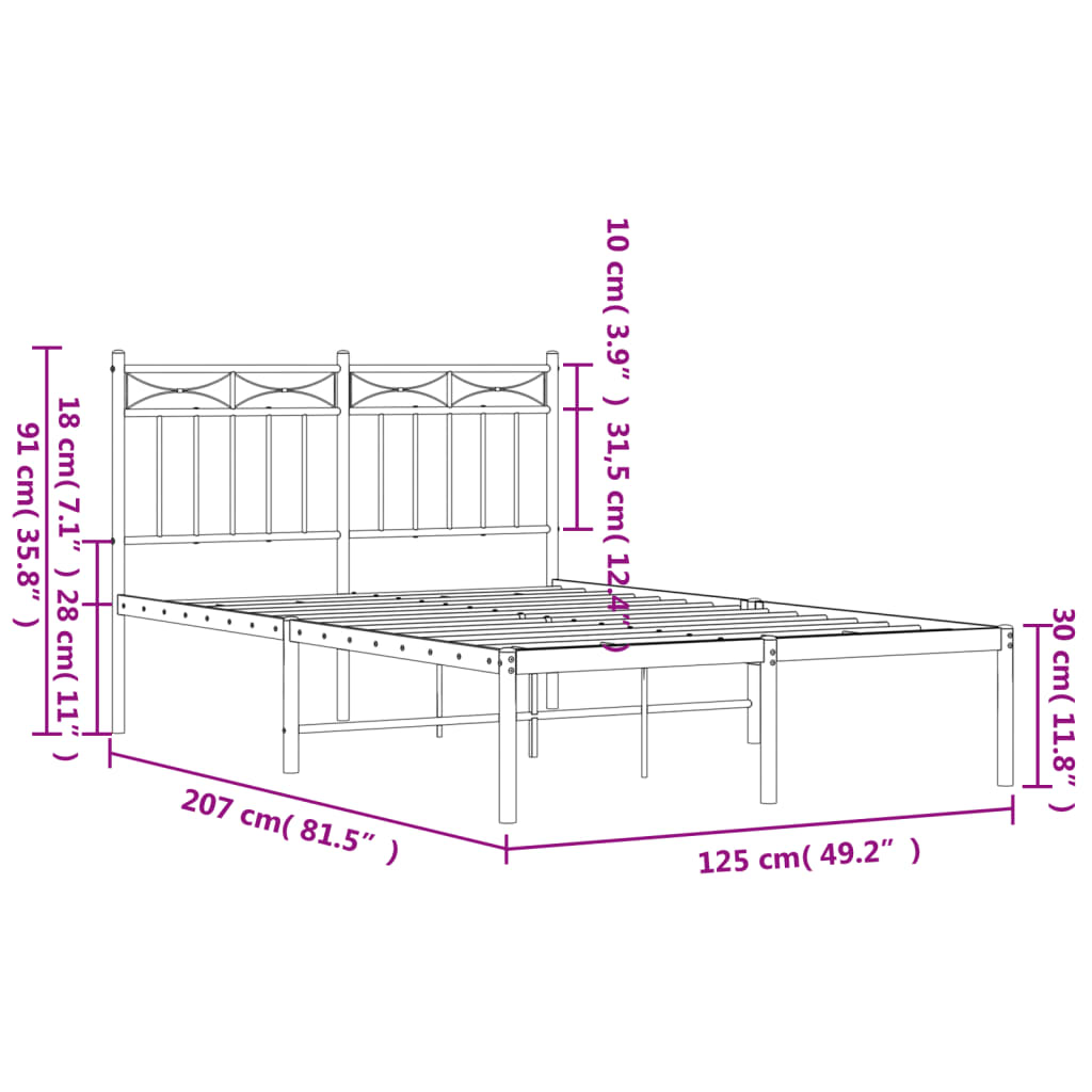 Metal Bed Frame without Mattress with Headboard Black 120x200cm