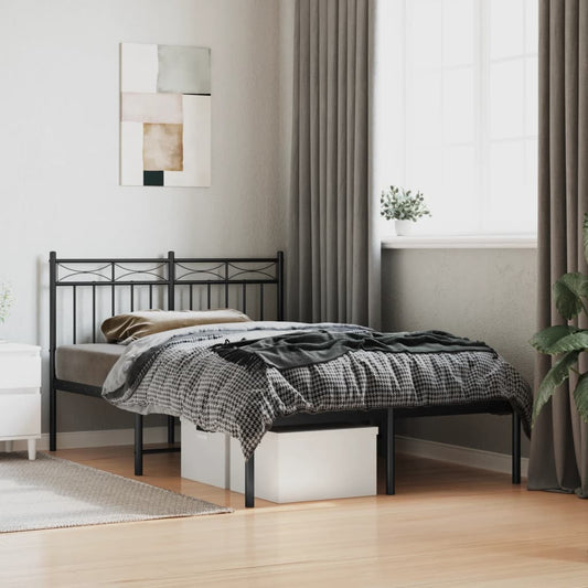 Metal Bed Frame without Mattress with Headboard Black 120x200cm