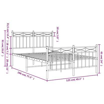 Metal Bed Frame without Mattress with Footboard Black 120x190cm