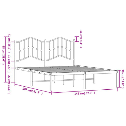 Metal Bed Frame without Mattress with Headboard White 140x200cm