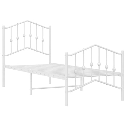 Metal Bed Frame without Mattress with Footboard White 75x190cm