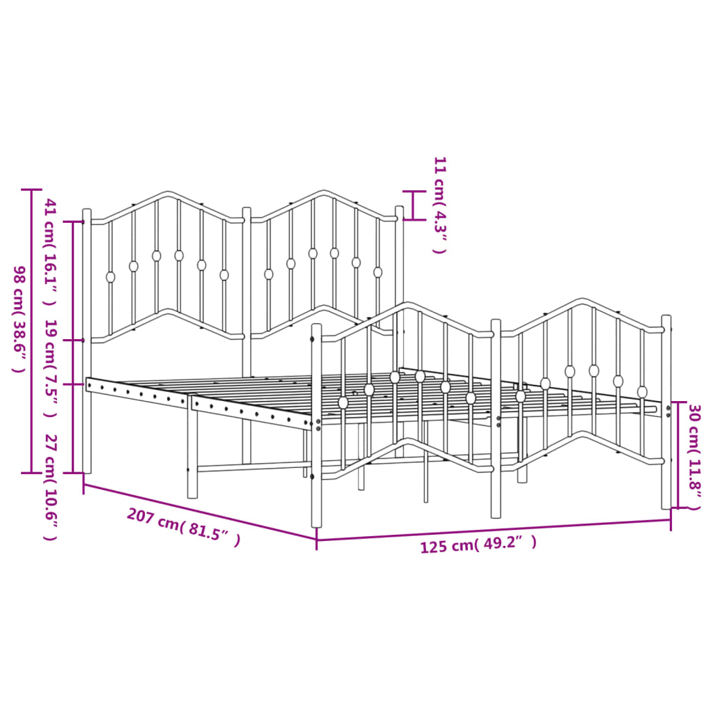 Metal Bed Frame without Mattress with Footboard White 120x200cm