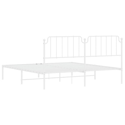 Metal Bed Frame without Mattress with Headboard White 180x200cm