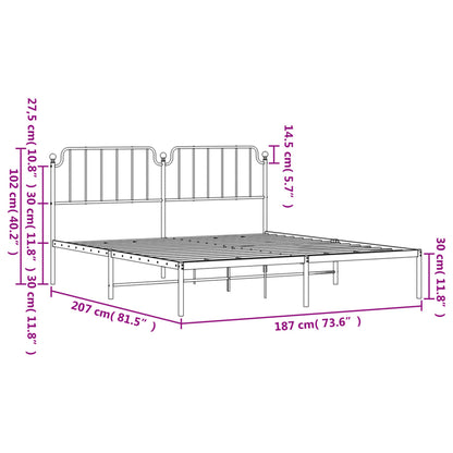 Metal Bed Frame without Mattress with Headboard White 180x200cm