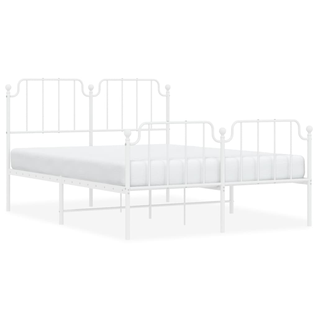 Metal Bed Frame without Mattress with Footboard White 140x190cm