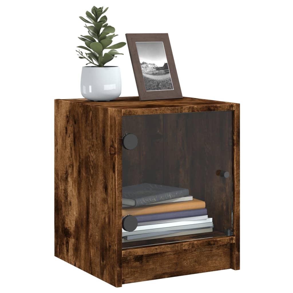 Bedside Cabinets with Glass Doors 2 pcs Smoked Oak 35x37x42 cm