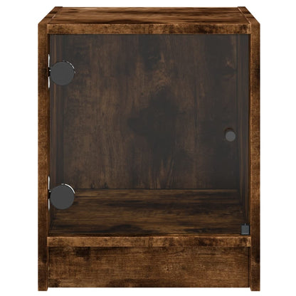 Bedside Cabinets with Glass Doors 2 pcs Smoked Oak 35x37x42 cm
