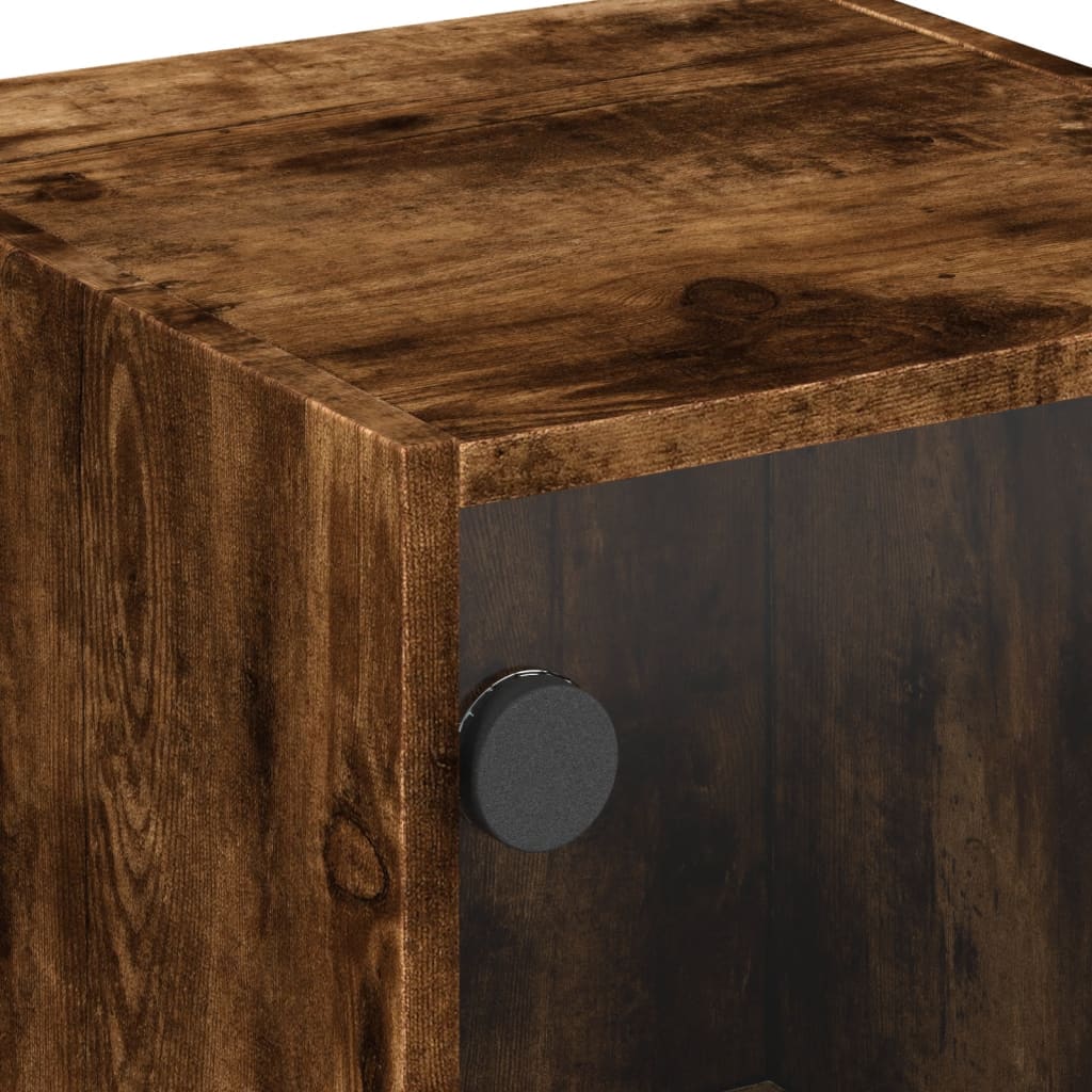 Bedside Cabinets with Glass Doors 2 pcs Smoked Oak 35x37x42 cm