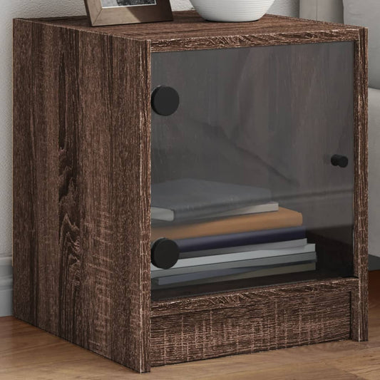 Bedside Cabinets with Glass Doors 2 pcs Brown Oak 35x37x42 cm