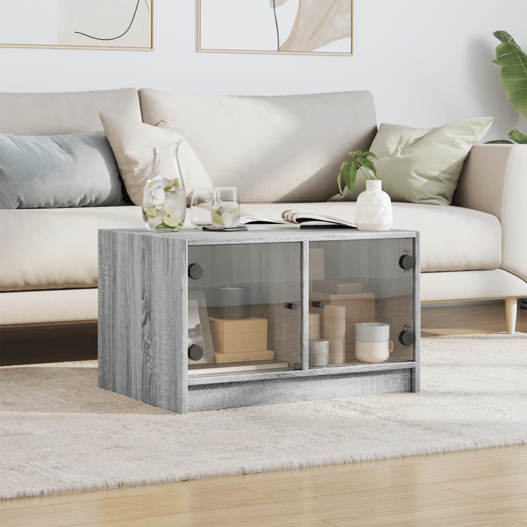 Coffee Table with Glass Doors Grey Sonoma 68x50x42 cm