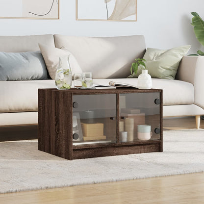 Coffee Table with Glass Doors Brown Oak 68x50x42 cm
