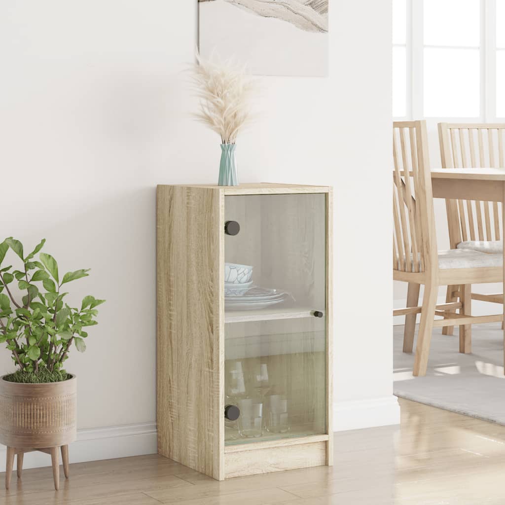Side Cabinet with Glass Doors Sonoma Oak 35x37x75.5 cm