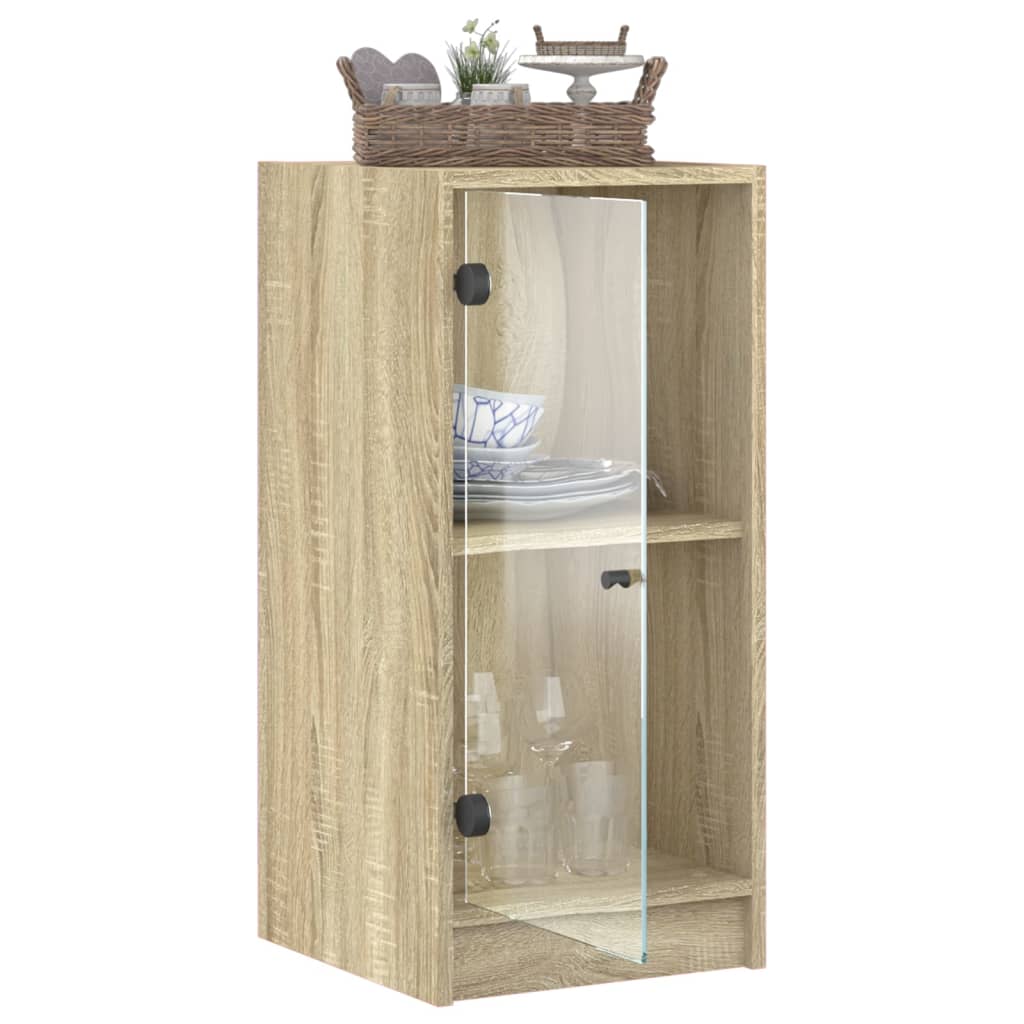 Side Cabinet with Glass Doors Sonoma Oak 35x37x75.5 cm