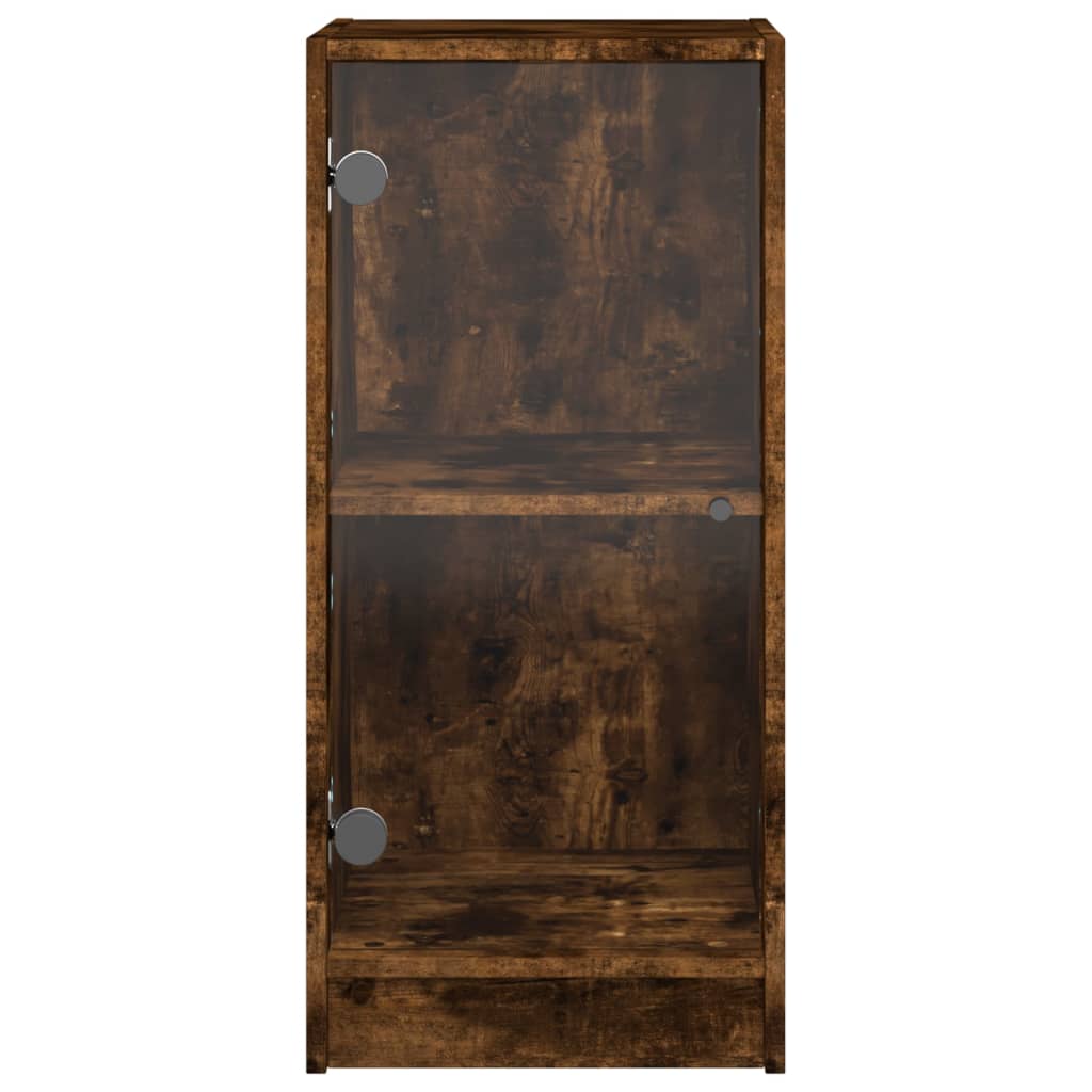 Side Cabinet with Glass Doors Smoked Oak 35x37x75.5 cm