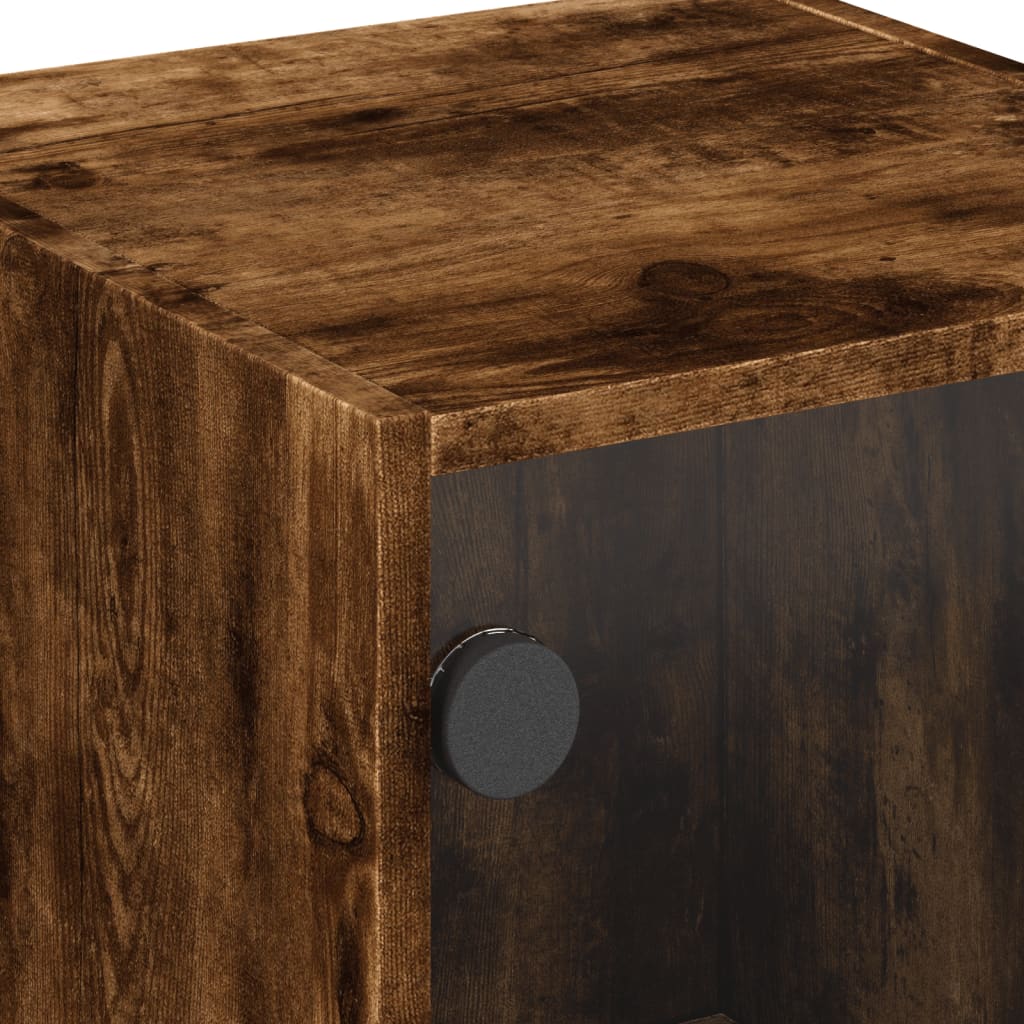 Side Cabinet with Glass Doors Smoked Oak 35x37x75.5 cm
