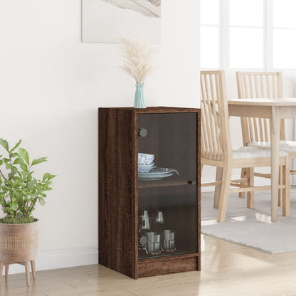 Side Cabinet with Glass Doors Brown Oak 35x37x75.5 cm