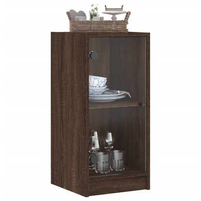 Side Cabinet with Glass Doors Brown Oak 35x37x75.5 cm